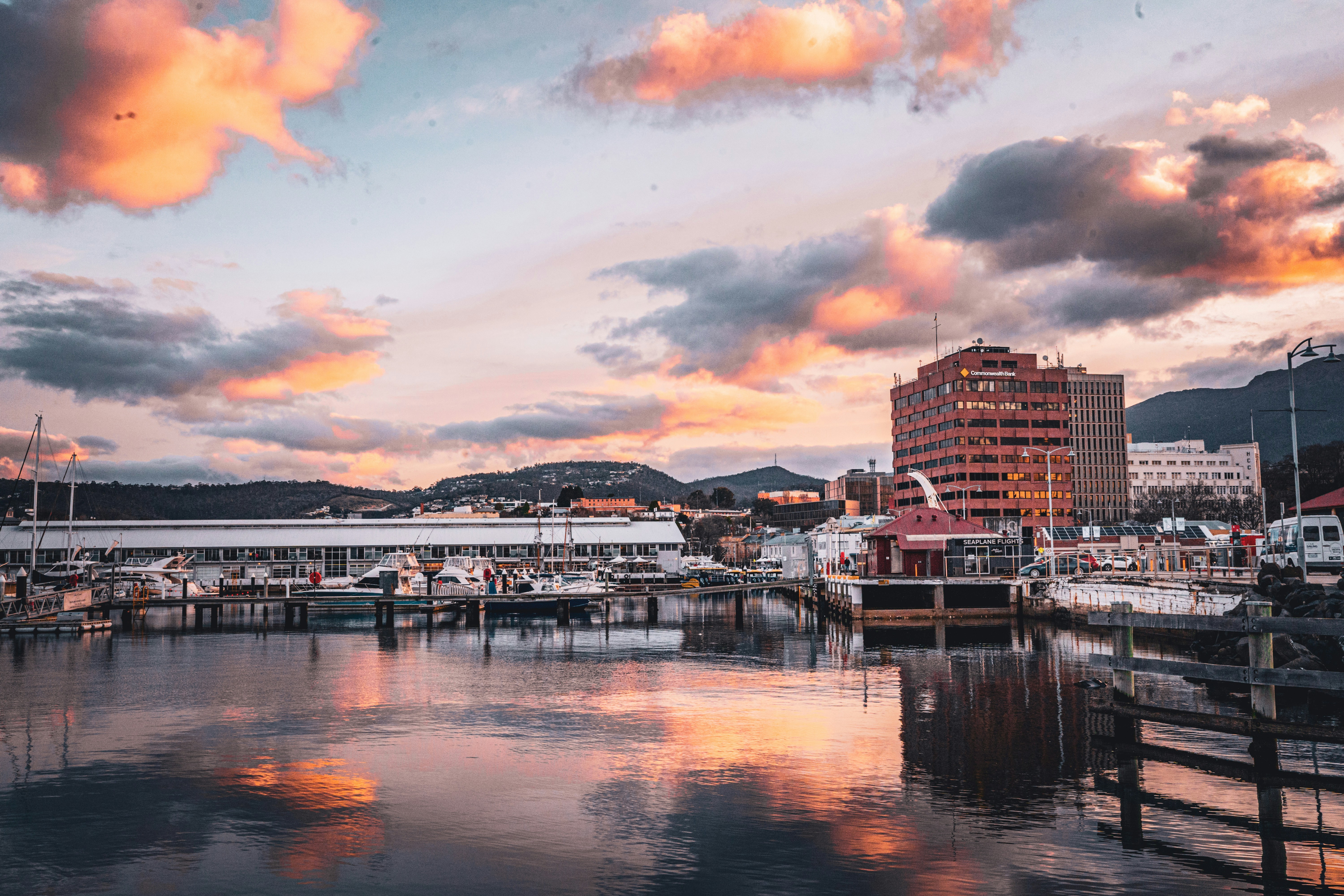 Hobart waterfront at sunset